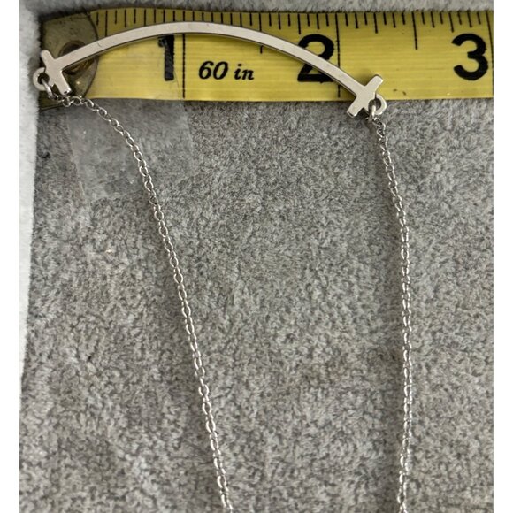 Minimalist Silver Tone Curved Bar Necklace With Cross Accents & Lobster Clasp - Picture 5 of 5